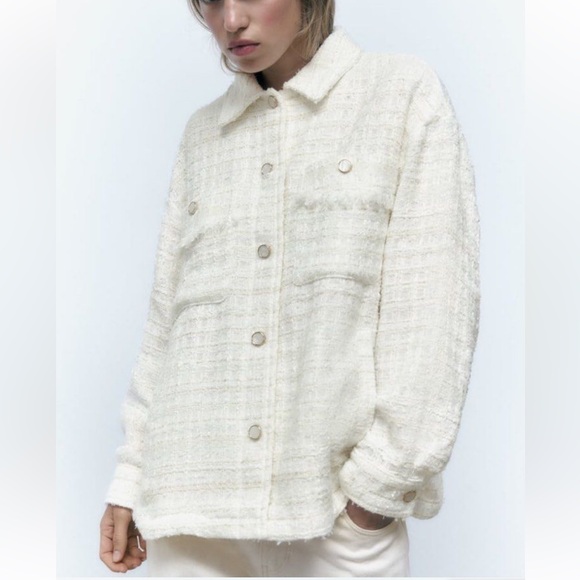 ZARA Oversized Tweed Suit Jacket - Picture 4 of 12